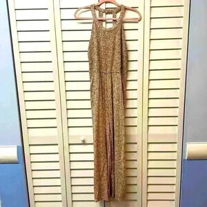 Japna Wide Leg Halter Jumpsuit Brown & White Size Large